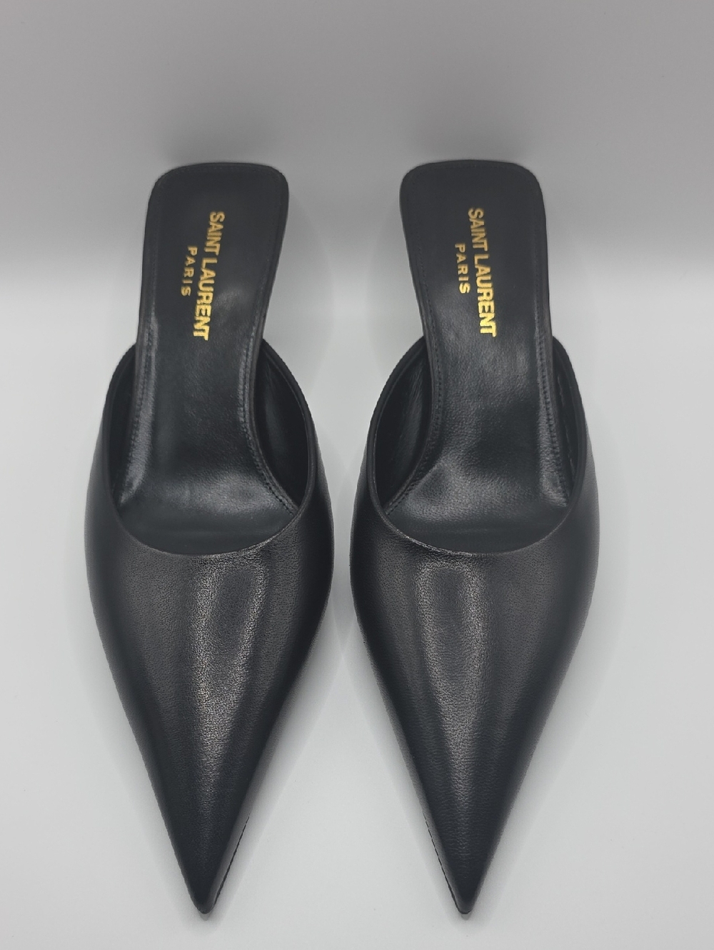 Saint Laurent Black Leather Pointed Mule Slides